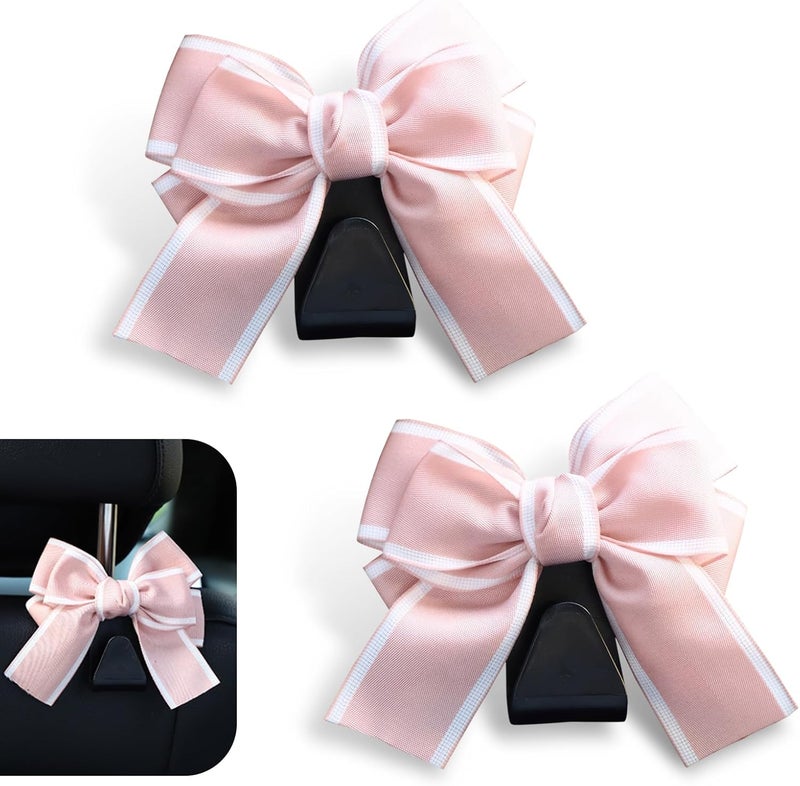 Zikefest 2PCS Car Seat Headrest Hooks, Car Purse Hook for Car, Car Hooks, Cute Bow Car Rear Seat Storage Hooks, Car Seat Storage Bag Hooks, Interior Decorating Accessories for Purses, Bags, Umbrellas (Pink) - Image 1